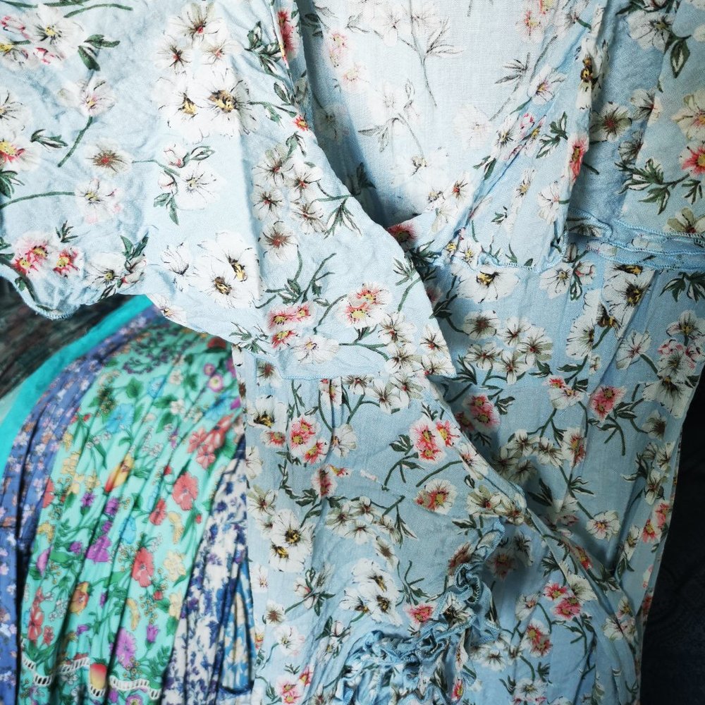 Floral Blue Wrap Dress - Picture 5 of 6